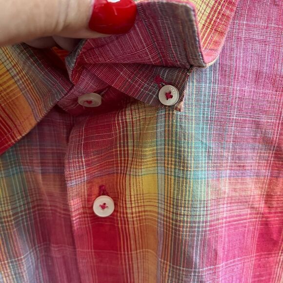 Alan Flusser Multi Rainbow Plaid Button Down Shirt sz XL EUC - Picture 3 of 6